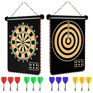 Mixi Magnetic Dart Board for Kids, Outdoor Toys Kids Games Double Sided Dart Board Games Set for Boys with 12 Darts…