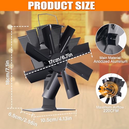 Image of COMBIUBIU 8 Blade Wood Stove Fan, Heat Powered Fireplace Fan for Efficient Warm Air Circulation, Silent Operation Stove Accessories for Log /Wood Stove, Durable Design