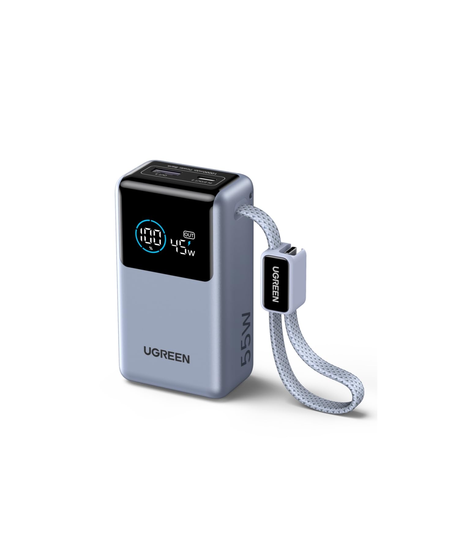 【タイムセール】【4,314円】 UGREEN 極小型 10000mAh PD45W ケーブル一体型 モバイルバッテリー 【送料無料】
