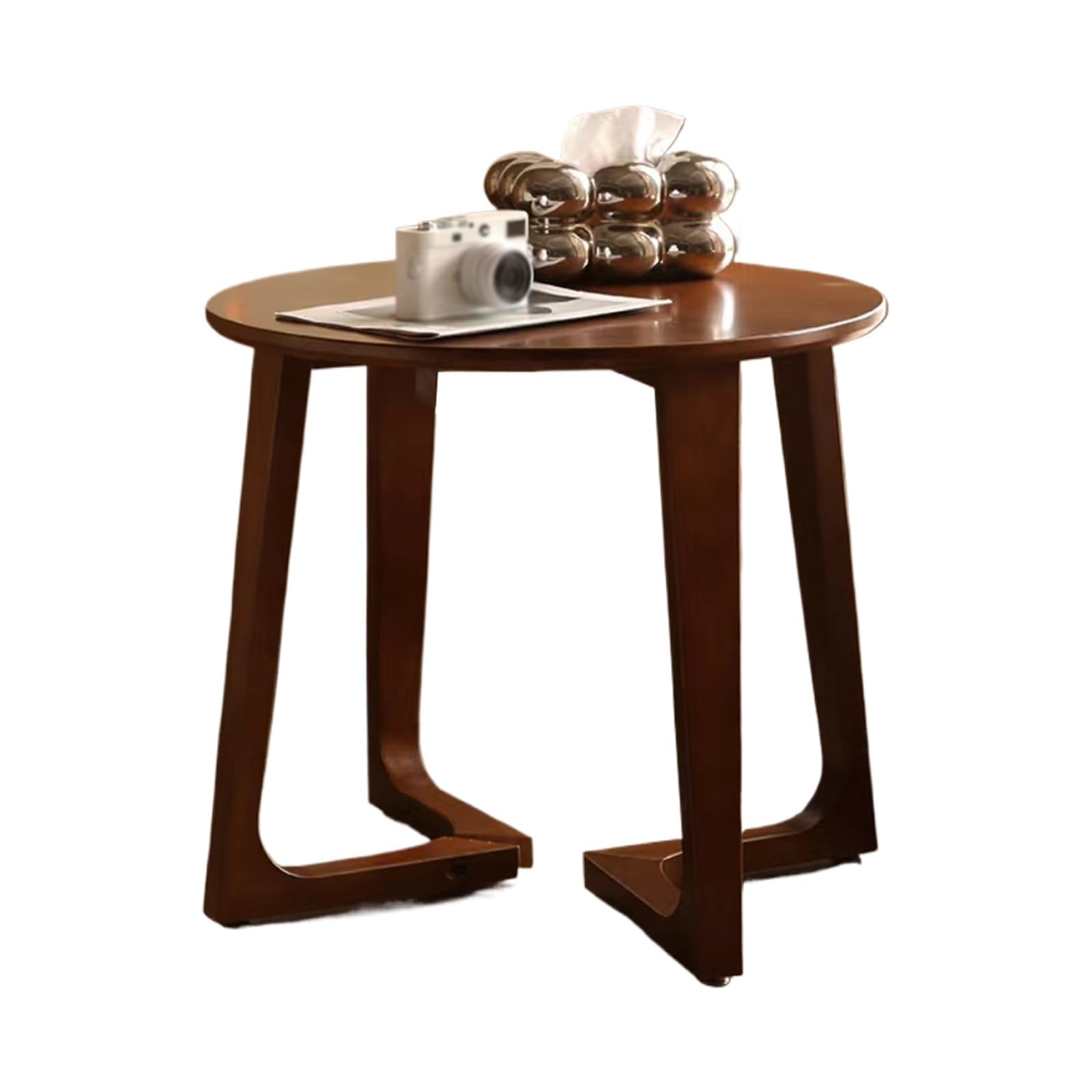Table d'appoint ronde en bois marron 80 cm table basse de salon avec plateau épais