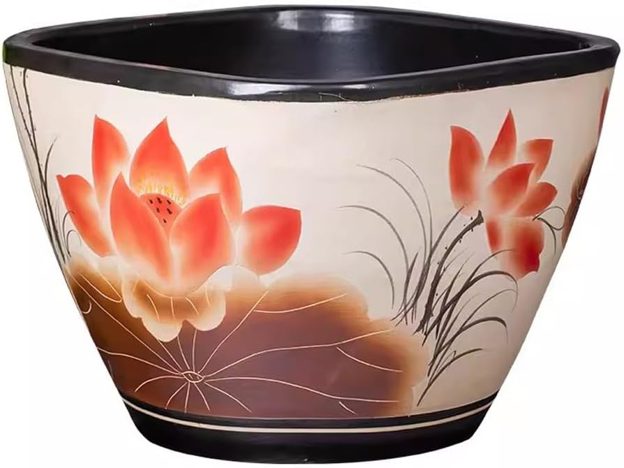 Fish Bowls Hydroponic Plant Container Antique Square Ceramic Goldfish Tank Living Room Old-fashioned Large Water Tank Courtyard Lotus Tank Water Lily Tank Aquarium Entry Fish Tank ( Size : 63cm )