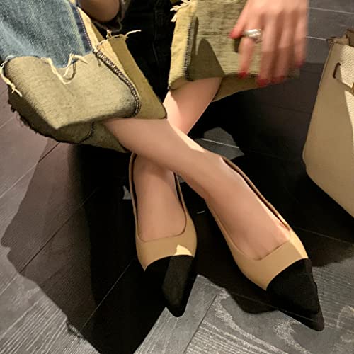 Women Comfy Cap Toe Flats Slip on Pointed Toe Flat Shoes Two Tone Flat Heel Dress Shoes Casual Pointy Toe Ballet Flats Colorblock Classic Office Elegant Driver Flats 4-11 M US3