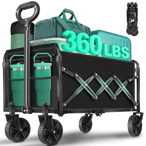 Collapsible Wagon Cart with Wheels Foldable: 360LBS Heavy Duty Folding Utility...