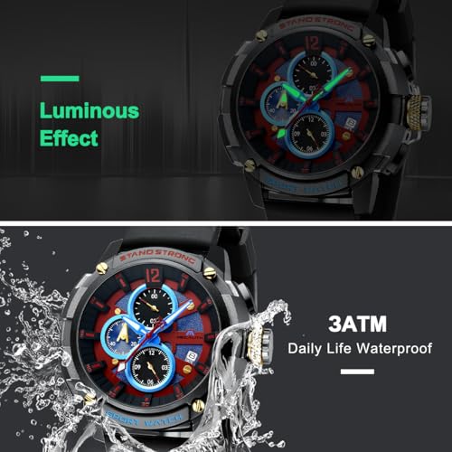 Image of MEGALITH Heavy Duty Watches for Men: Sport Military Analog Wrist Watch | 1 /10 Sec Chronograph, Large Face, Silicone, Waterproof Luminous, Black Everyday Watch, Work Outdoor,Gifts for Husband Father