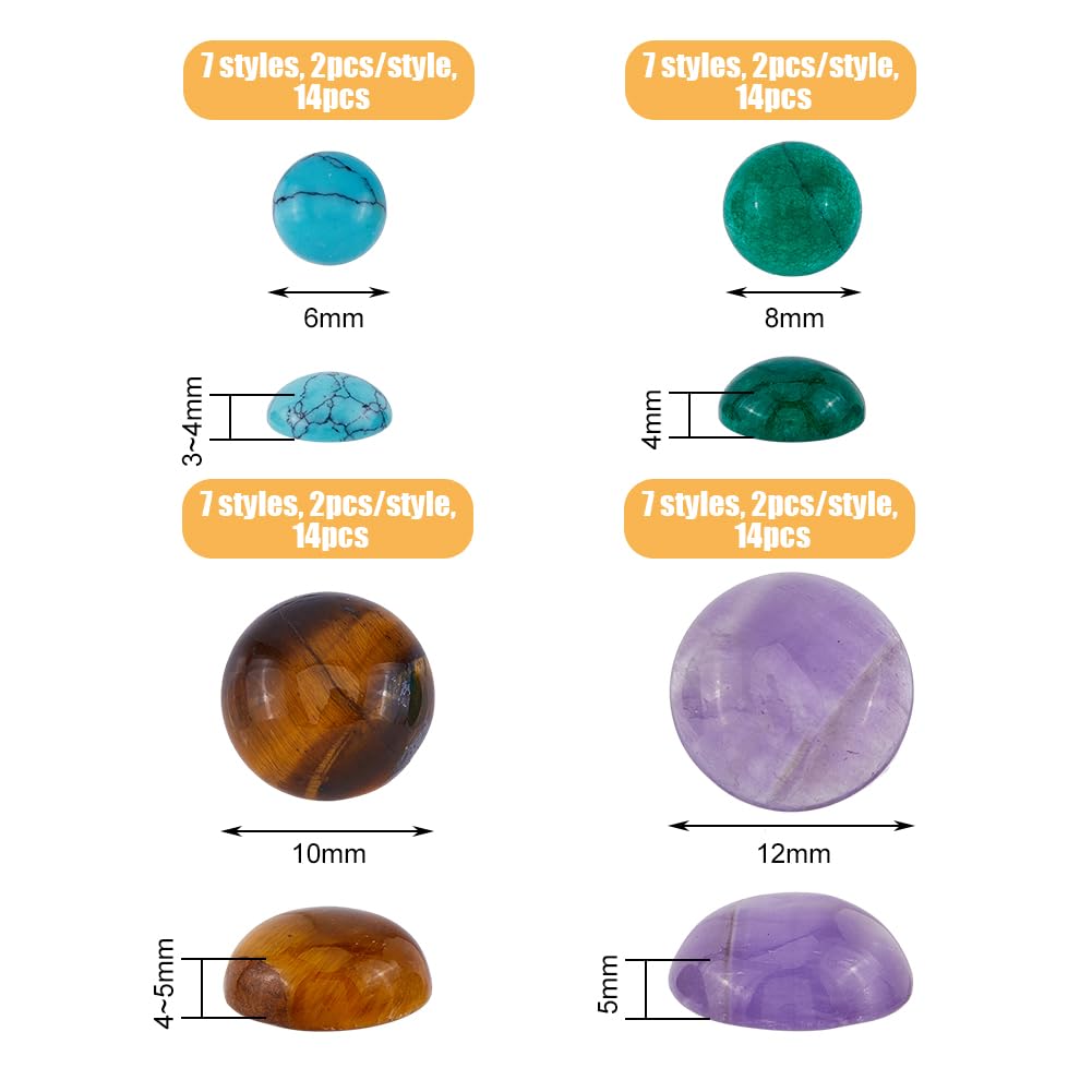 SUPERFINDINGS 56 pz 7 colori Cabochon Naturale Pietra Preziosa 4 dimensioni Semicircolare Cupola Pietra di Quarzo con Retro Piatto Pietra Senza Foro per La Creazione di Gioielli Fai Da Te