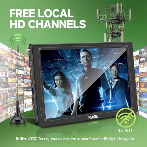 12” Portable TV with Antenna,Battery Powered TV LCD Monitor Portable TV with ATSC,Media Player (HDMI,USB and AV Input) with Remote&TV Stand,Portable TV for Camping,Car,Travel Emergency - Image 3