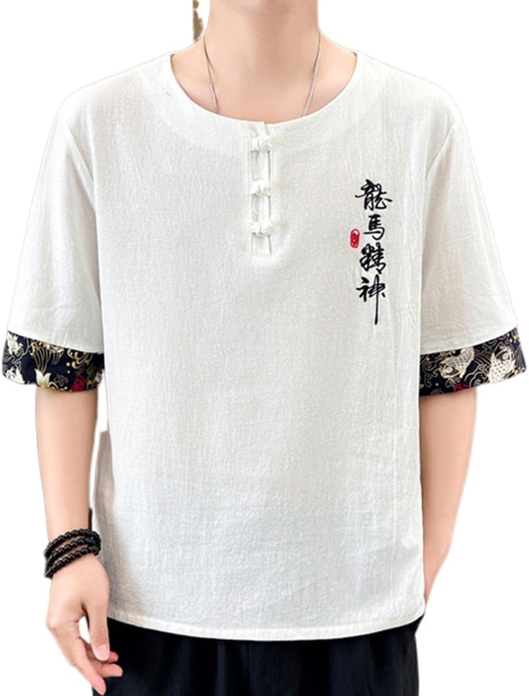 【mnem】Xianghi Button Tee Summer Chinese Style Men's Tang Suit Linen Short-Sleeved T