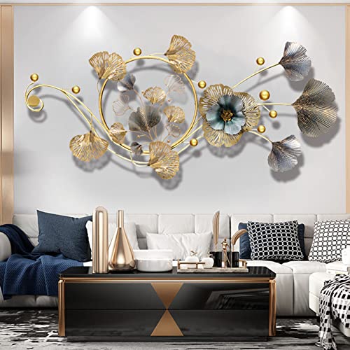 Ainydie Kreative Ginkgo Blätter Wanddeko Metall, Moderne Handgemachte Eisen Wandbehang Wanddekoration Wandskulpturen, Dekoration für Schlafzimmer Wohnzimmer,135x60cm Cover