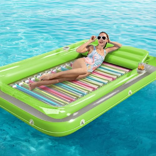 Image of Inflatable Tanning Pool Lounger Float - Jasonwell 4 in 1 Sun Tan Tub Sunbathing Pool Lounge Raft Floatie Toys Water Filled Tanning Bed Mat Pad for Adult Blow Up Kiddie Pools Kids Ball Pit (LG,XL)