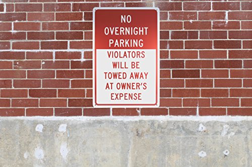 Nmc Tm57G Traffic Sign, Legend "No Overnight Parking Violators Will Be Towed Away At Owner's Expense", 12" Length X 18" Height, 0.040 Aluminum, Red On White #TOP2