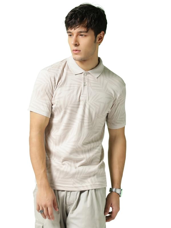 Men's Blue Printed Polo Collar Cotton T-Shirt (MTS9BL14)-image-3
