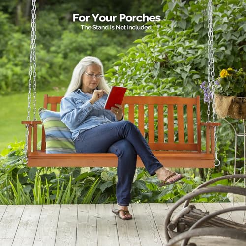 Image of VINGLI Upgraded 5 FT Wooden Porch Swing, 880 LBS Solid Fir Wood, Brown