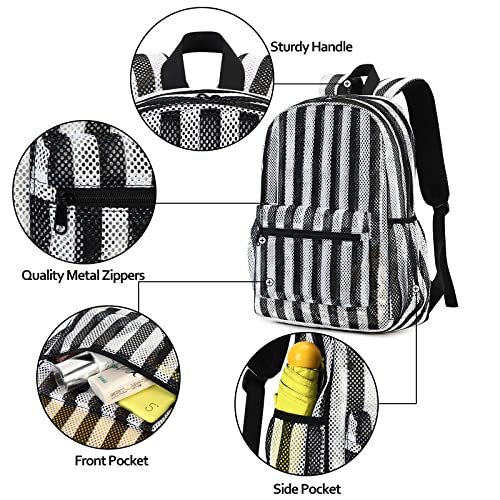 Ledaou Mesh Backpack For Kids Girls Semi-Transparent Mesh School Backpack Bookbag Lightweight Casual Daypacks For Beach Gym Travel (Black White Stripes) #TOP5