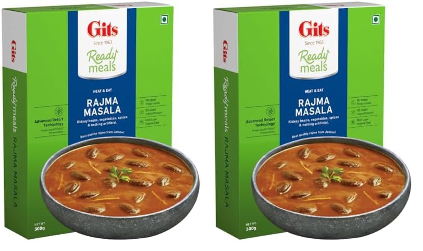 Gits Ready to Eat Rajma Masala, Pure Veg Heat and Eat Indian Meal, Microwaveable, 300g (Pack of 2)