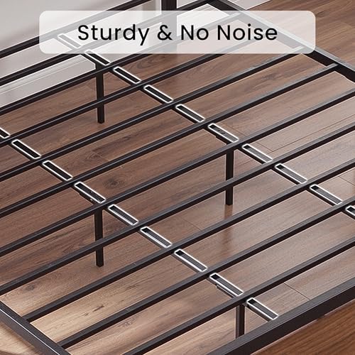 Image of LIKIMIO King Bed Frame with Headboard and Footboard, Metal Strong Supports, Easy Assembly, Noise-Free, No Box Spring Needed, Dark Walnut