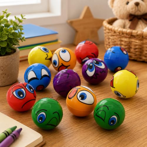 Image of Asera 12 Pcs Multi-Colored Printed Face Expression Soft Sponge Balls for Kids | Stress Relief Toys | Indoor & Outdoor Play | Birthday Return Gifts, Party Favors