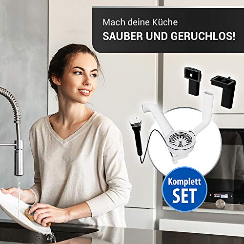 VIOKS Abfluss Set Siebkorbventil 114mm mit Excenterventil, Raumschaffer und 2x Überlauf für Spülbecken/Waschbecken Ablaufgarnitur mit Überlauf - Image 7