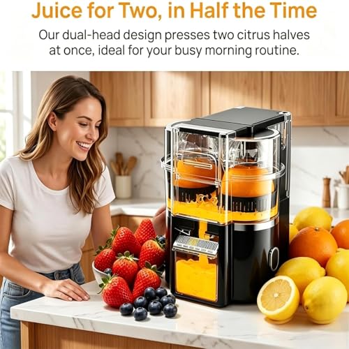 Exprimidor eléctrico de cítricos, prensador de limón de corte automático de doble cabeza, exprimidor de naranja inalámbrico de 2 velocidades con filtro de pulpa, extractor de frutas inalámbrico