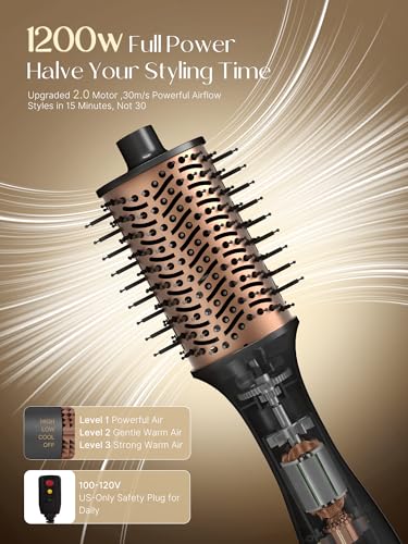 Image of PRITECH One-Step Volumizer Blow Out Brush Dryer,1200W Ionic Daily Styling | 4-in-1 Ionic Hot Air Styler,Fast Drying,Ceramic Anti-Frizz Professional Blowout Brush for Women,All Hair Types,Black Gold