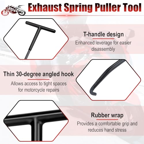 Image of 2 PCS Exhaust Spring Puller Tool, Motorcycle Exhaust Spring Hook, T Shaped Handle Spring Removal Tool with Rubber Coating, Snowmobile Accessories for Motorcycle Dirt Bike (Black)