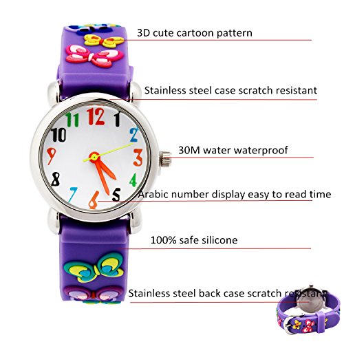 Kids Watch for Boys Girls, Toddler Watch Digital Analog Wrist Waterproof Watches with 3D Cute Cartoon Silicone Band, for 3-10 Years Old Childrens (Butterfly Purple)2