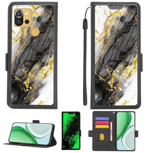 Aroepurt Case Compatible for Danew Konnect 556 Phone Case Flip Cover [with Tempered Glass Screen Protector][RFID Blocking][Gold Glitter+Luminous] LPT-HDL