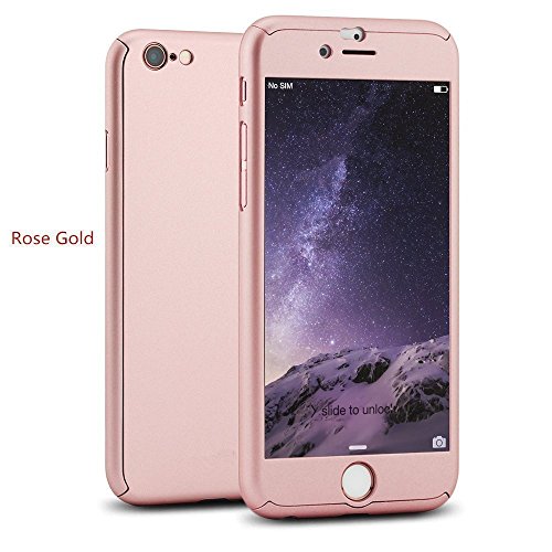 iPhone 6/6s Full Body Hard Case-Aurora Front and Back Cover with Tempered Glass Screen Protector for iPhone 6/6s 4.7 Inch (Rose Gold)