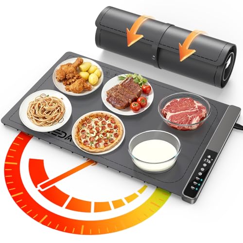 Food Warming Mat with 3-Zone Heating Mode, Redagod Electric Warming Tray with 9 Temperature & 8