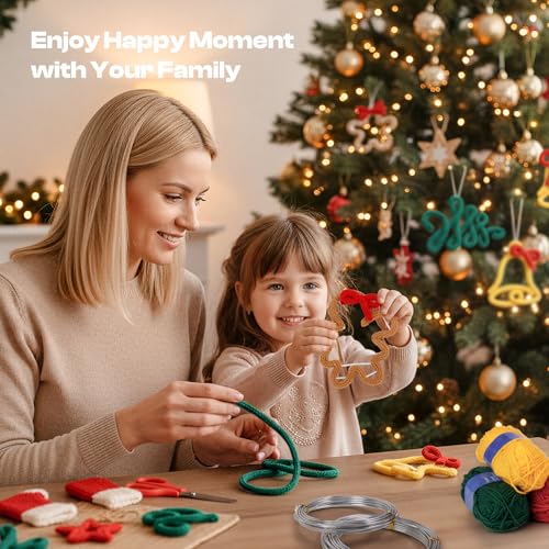 Image of Caydo i Cord Christmas Decoration Making Kit with 24 Patterns, 7pcs Arcylic Yarns and 49ft Craft Wire Kits for Beginners, DIY Xmas iCord Handicraft Making Kit for iCord Knitting Machine(Not Included)