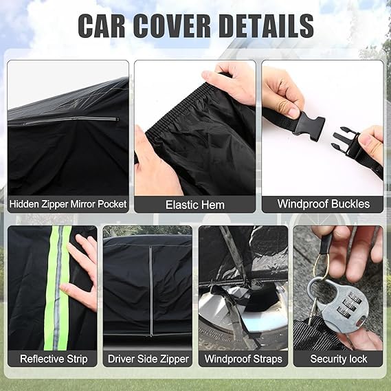 Image of Waterproof Car Cover Compatible with 1962-1980 MG MGB Accessories 210T All Weather Car Covers with Night Reflective Strip&Anti-Theft Lock for Car Dust Snow Rain Hail Protection