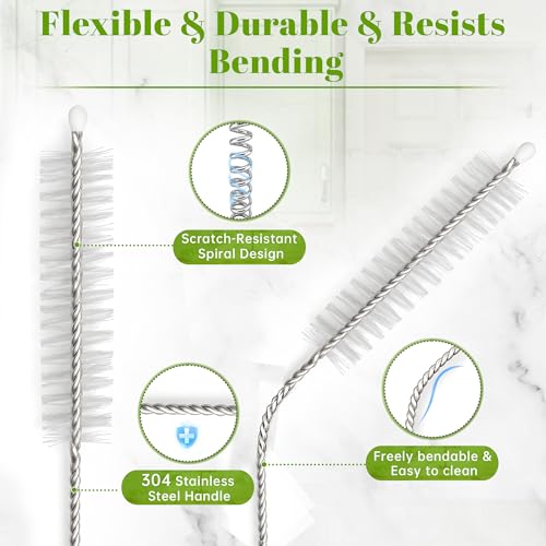 Image of Straw Cleaner Brush Set, 10 Pieces 10 Inch Stainless Steel Handle Straw Brush Set, Extra Long Straw Brush for Tumbler, Sippy Cup, Water Bottle and Tubes