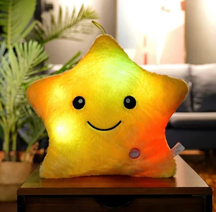 Almohada de peluche estrella con luces LED 13.8 in (amarillo)