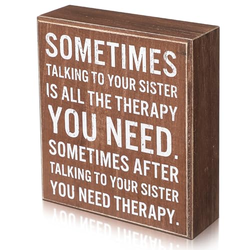 Jetec Funny Sister Gifts Sometimes Talking to Your Sister Is All the Therapy You Need Wood Sign 5.9 x 5.1 Inch Funny Plaques with Sayings Decorative for Christmas Home Decor(Wood Grain Color)