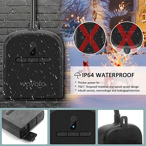 VAVOFO Outdoor Smart Outlet with 3 Sockets, WiFi Smart Plug Compatible with Alexa Google Home, IP44 Waterproof, Wireless Remote Control Timer & Countdown by Smartphone APP