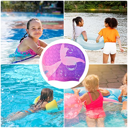 Ausletie Kids Swim Caps For Girls, Silicone Waterproof Swimming Cap For Kids, Durable Comfortable Swimming Caps For Girls, Fit For Long And Short Hair (Purple Mermaid, Age 2-6) #TOP6