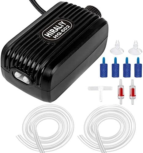 HIRALIY Aquarium Air Pump, Fish Tank Air Pump with Dual Outlet Adjustable Air Valve, Ultra Silent Oxygen Fish Tank Bubbler with Air Stones Silicone Tube Check Valves Up to 100 Gallon Tank