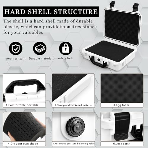 Image of Relaxweex 1 Pcs Waterproof Hard Case with DIY Customizable Foam Insert Portable Protective Case with Knife for Camera Drones Equipments Tools Test Instruments(White,16.3 x 12.4 x 6.5 Inch)
