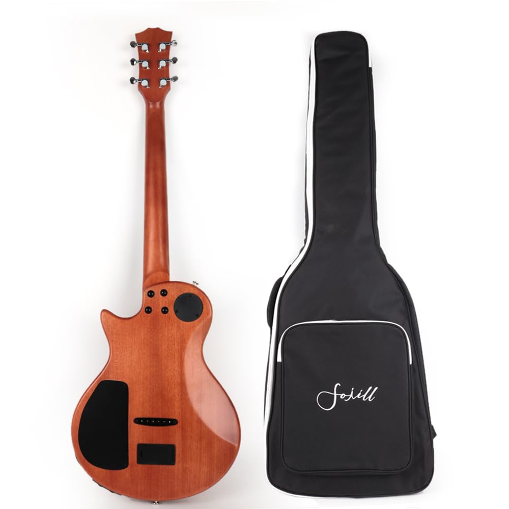 Fojill Hybrid Electric Acoustic Guitar Steel String Built In Effect Reverb Delay Pratice Steel String Portable Travel Silent Solid Mahogany Body Neck Rosewood Fretboard With Padded Gig Bag