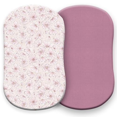 Image of Pobibaby – 2 Pack Bassinet Sheets Girl, Bassinet Sheets Cotton for Girls and Floral Nursery for Standard Rectangle Bassinets – Ultra-Soft Jersey Knit, Safe and Snug for Baby (Blossom)