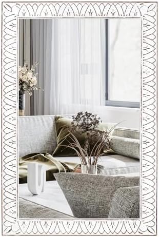 36x24 Inch Farmhouse Rectangle Wall Mirrors with Wooden Frame | R...