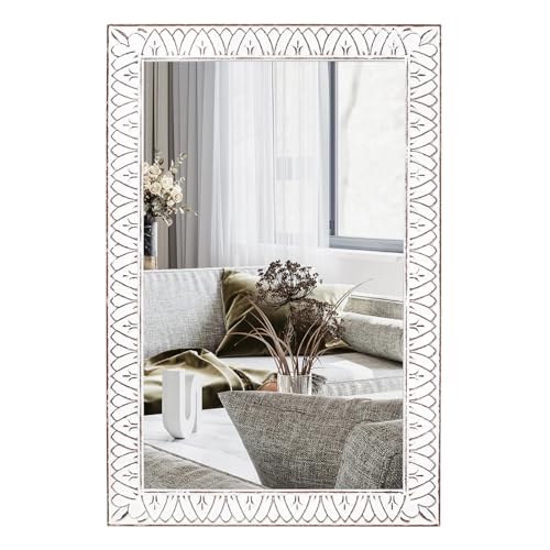 36x24 Inch Farmhouse Rectangle Wall Mirrors with Wooden Frame, Ru...