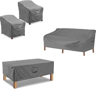 Patio Furniture Covers, 100% Waterproof Outdoor Furniture Cover Waterproof, 1xOutdoor Sofa Cover, 2xOutdoor Chair Covers, 1xCoffee Table Cover, Grey