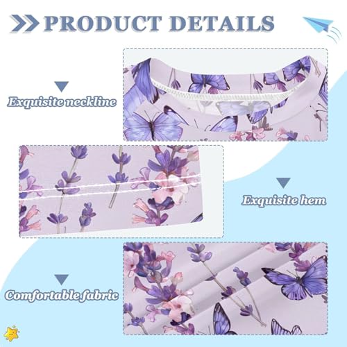 ALAZA Kids Rash Guard Girls Toddler Swim Shirts Short Sleeve Purple Butterfly Lavender Flower UPF 50+ 3T3