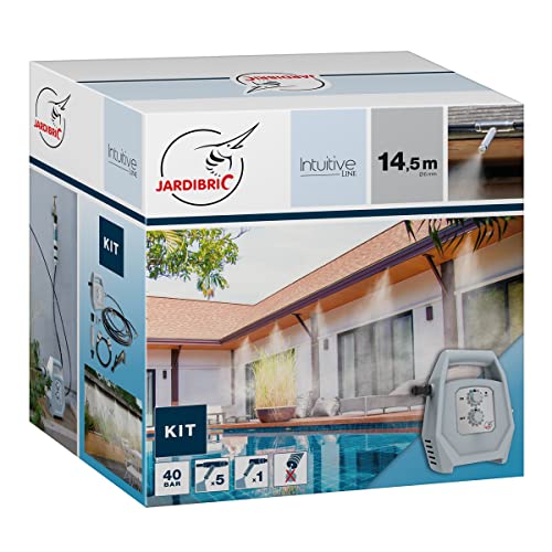 Jardibric - Kit Brumisation Extérieur 40 Bars - Pompe Programmable - 14,5 m - 7 Buses Anti-Goutte