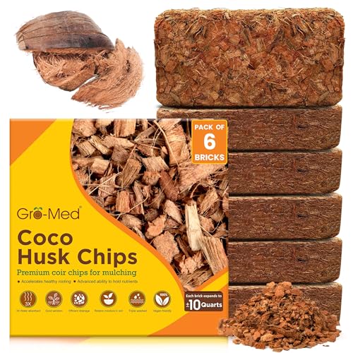 Gro-Med Coco Chips for Plants (500g Bricks, 6-Pack) - Organic Coconut Husk Chips for Potting, Garden & Seed Starter Soil - Coconut Mulch for Garden & Plants by Gro-Med - Used condition - US$18.73