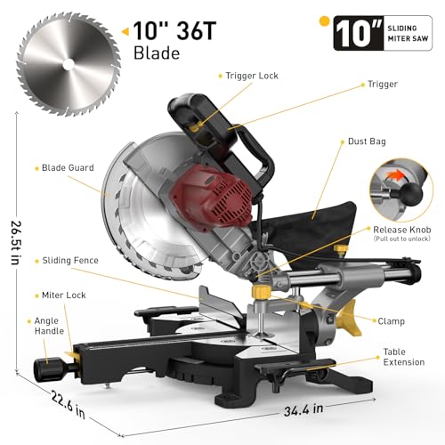 image for Marvtool 10-inch Sliding Compound Miter Saw, 5000RPM, 15 Amp, Single B