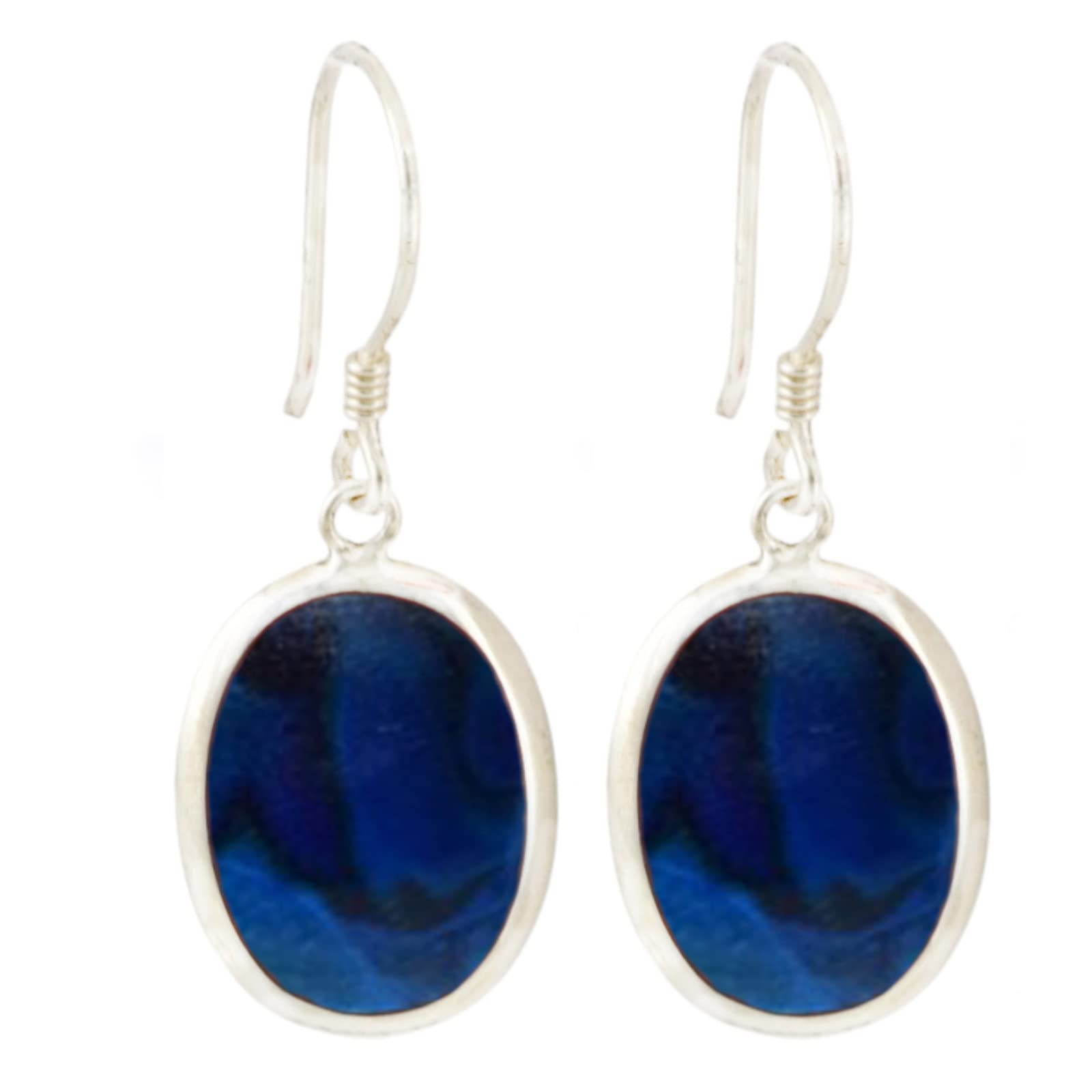 Blusilver925 Sterling Silver Shell Oval Shaped Dangle Earrings Handmade in Bali