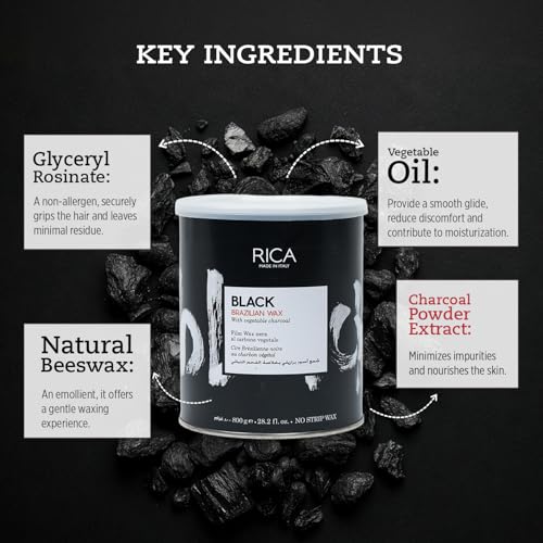 Image of Rica Black Brazilian Stripless Painless Hair Removal Wax For Men & Women| Quick & Easy Tan Removal Waxing For Face, Armpit & Bikini Areas| 800 gm, Pack of 1