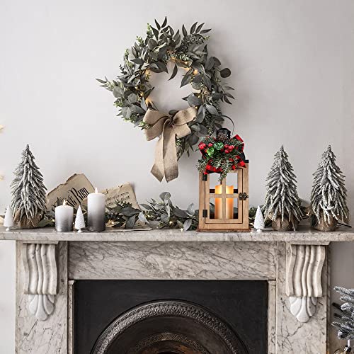 Christmas Decorations For Home, Needomo Christmas Lantern Indoor Outdoor Decor, Farmhouse Wood Metal Hanging Candle Holders With Christmas Teardrop Wreath And Led Candle For Patio, Porch, Table #TOP3