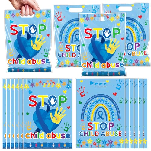 Falueqg Child Abuse Awareness Party Favors - 50 Pcs Blue Ribbon Blue Pinwheel Goodie Candy Gift Bags Child Abuse Prevention Awareness Party Supplies for April Prevention Month Charity Campaign